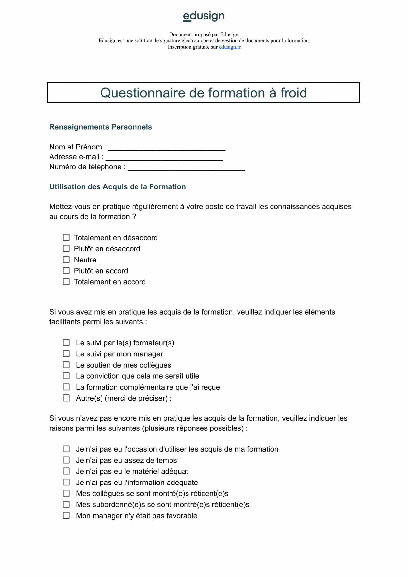 Illustration de modèle de questionnaire à copier ou télécharger en pdf et word
