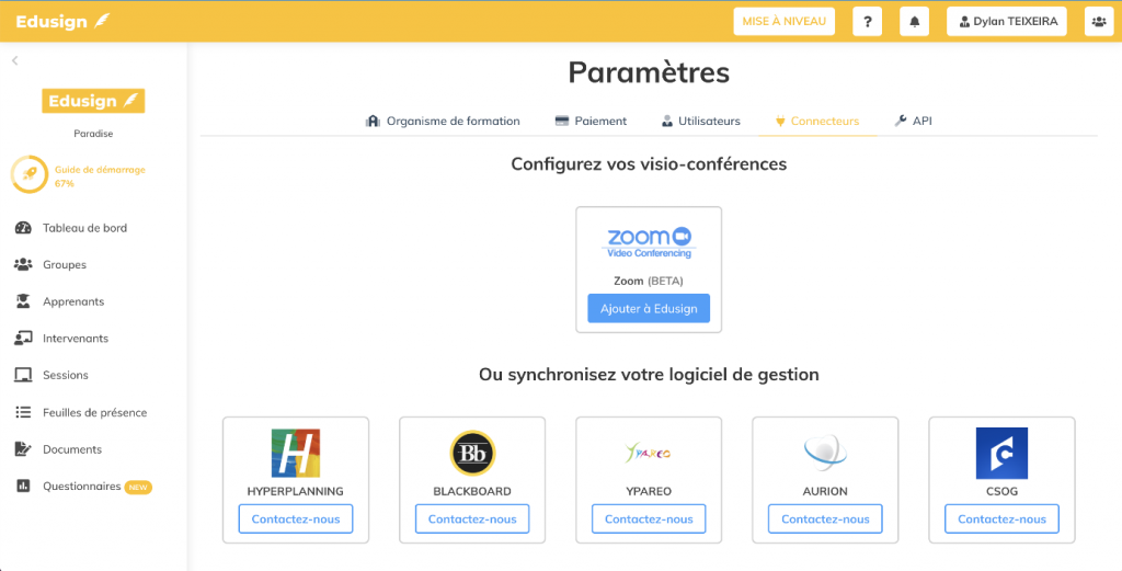 Synchronisation Zoom - Edusign