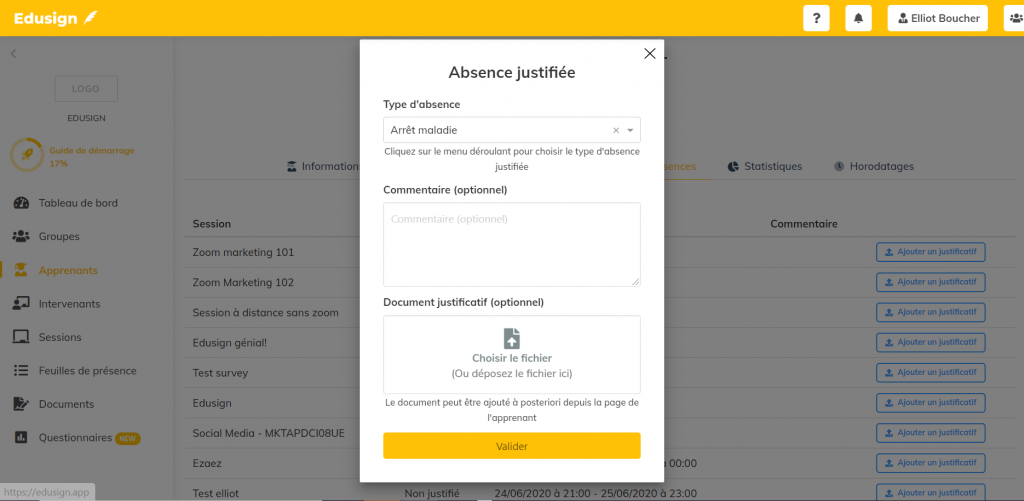 absences justifiées sur Edusign